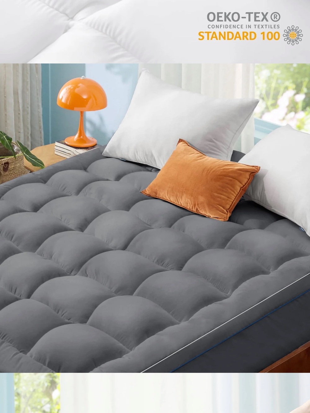 Bedsure Twin XL Dorm Mattress Topper Thick Quilted Pad Dark Gray 39x80